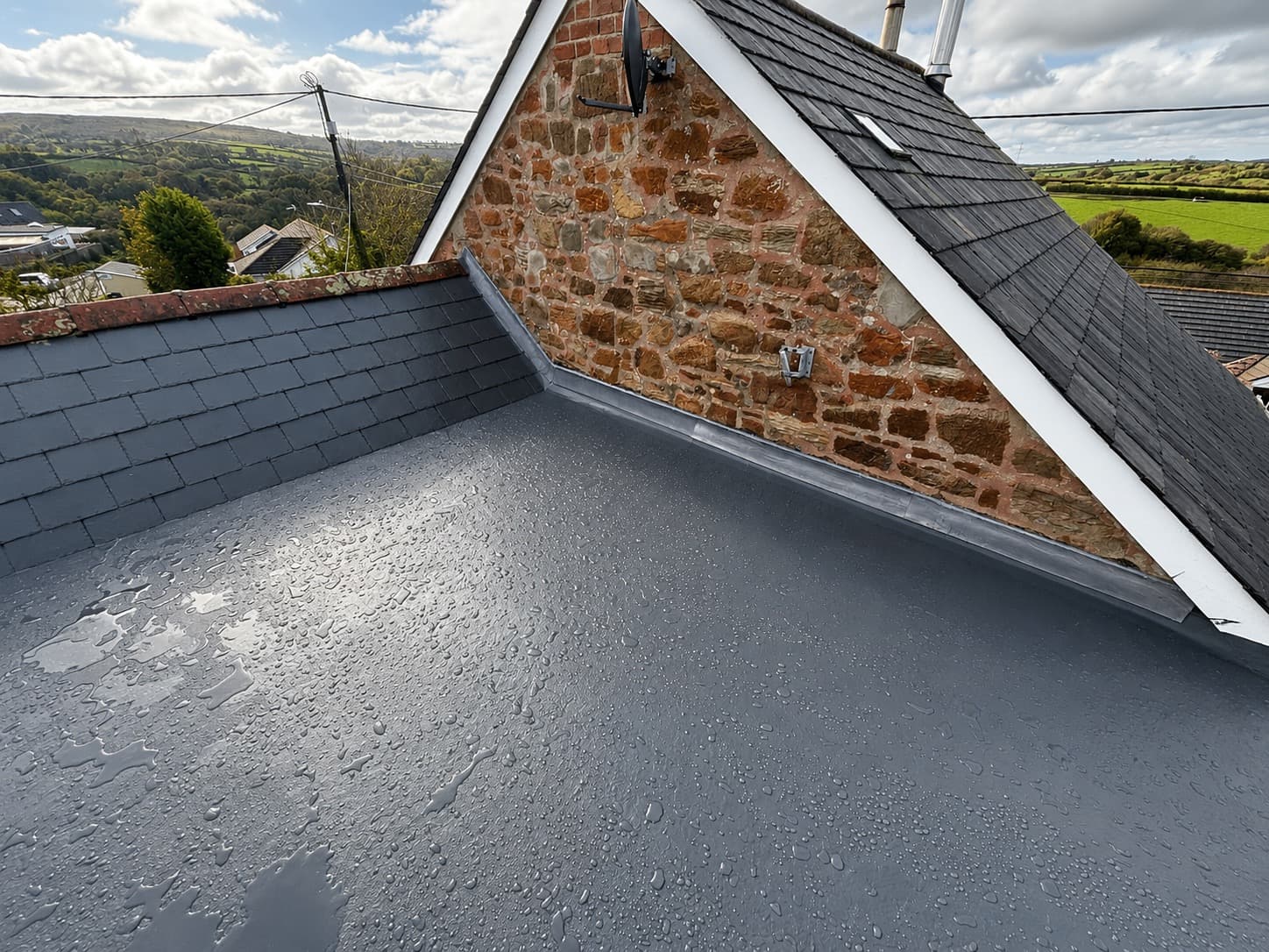 Completed GRP flat roof installation on a Cornish property by NL Roofing